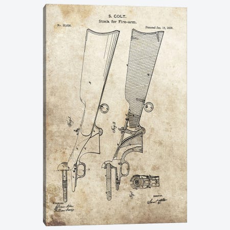 S. Colt Stock For Fire-Arm Patent Sketch (Foxed) Canvas Print #DSP60} by Dan Sproul Canvas Artwork