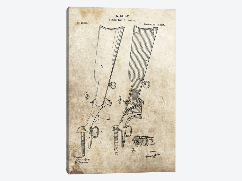 S. Colt Stock For Fire-Arm Patent Sketch (Foxed) by Dan Sproul 1-piece Canvas Wall Art