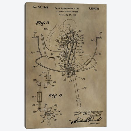 W.B. Klemperer Aircraft Gunnery Device Patent Sketch (Antique) Canvas Print #DSP70} by Dan Sproul Canvas Art Print