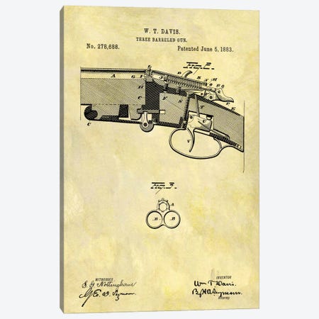 W.T. Davis Three Barreled Gun Patent Sketch (Foxed) Canvas Print #DSP72} by Dan Sproul Canvas Art Print