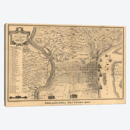 Philadelphia 100 Years Ago Map, 1875 Canvas Print #DSP93} by Dan Sproul Art Print