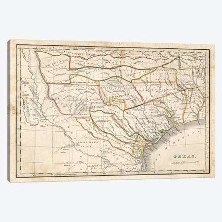 Texas Historical Map Canvas Print #DSP95} by Dan Sproul Canvas Artwork
