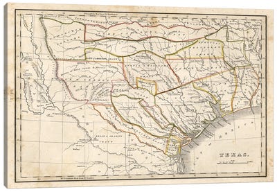 Texas Historical Map Canvas Art Print - Texas Art