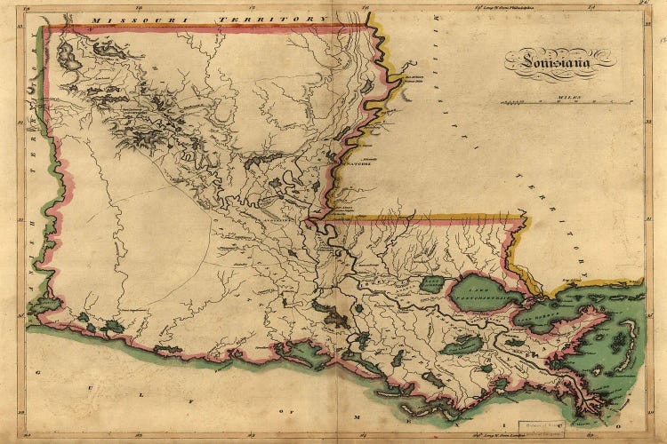 Vintage Louisiana Map Canvas Art by Dan Sproul