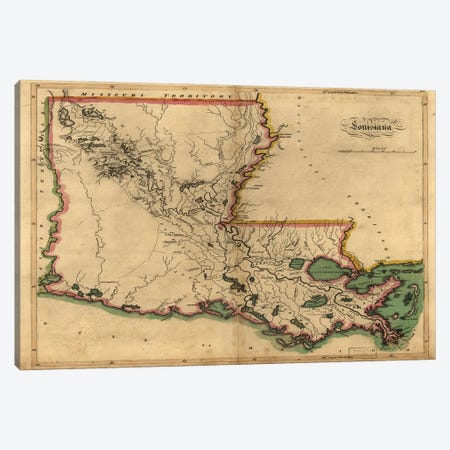 Vintage Louisiana Map Canvas Print #DSP96} by Dan Sproul Canvas Wall Art