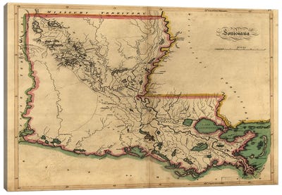 Vintage Louisiana Map Canvas Art Print - Dan Sproul