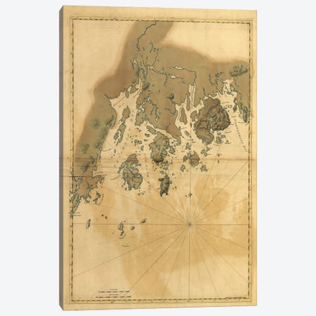 Vintage Map Of Maine Coast Canvas Print #DSP97} by Dan Sproul Canvas Art