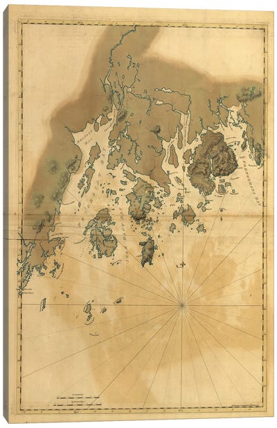 Vintage Map Of Maine Coast Canvas Art Print - Dan Sproul