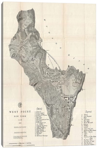 West Point, New York Map, 1883 Canvas Art Print