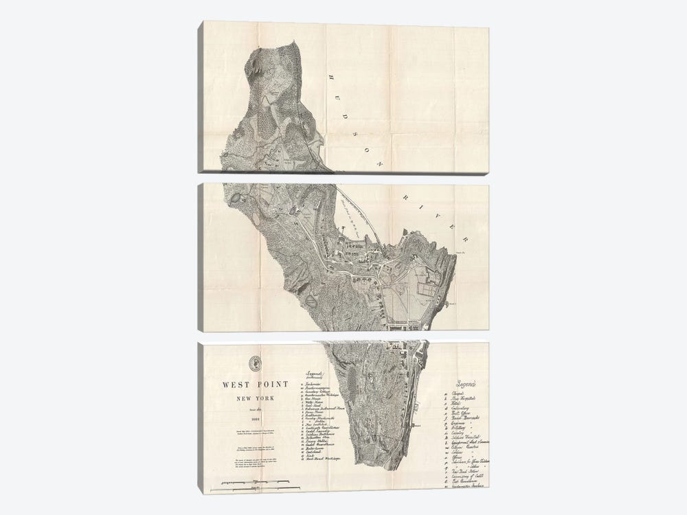 West Point, New York Map, 1883 by Dan Sproul 3-piece Canvas Art Print