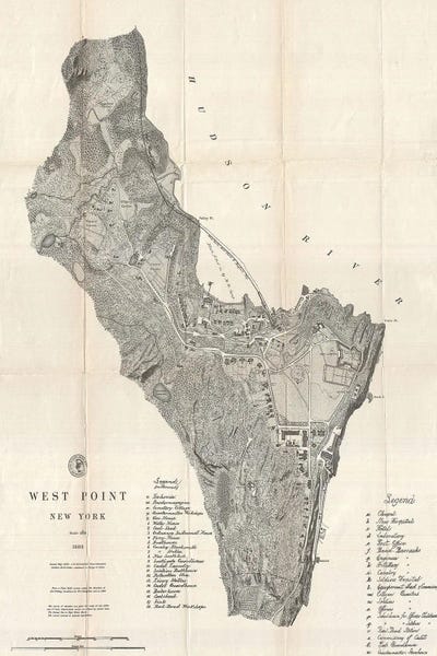 Large Map Art - Canvas Prints: West Point, New York Map, 1883 by Dan Sproul