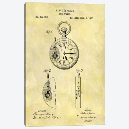 A.O. Jennings Stop Watch Patent Sketch (Foxed) Canvas Print #DSP9} by Dan Sproul Canvas Wall Art