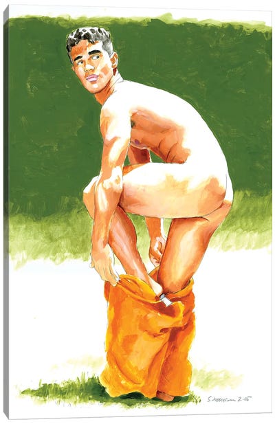 Orange Shorts Canvas Art Print - Male Nude Art