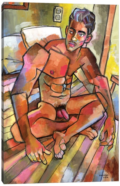 Camilo In The Bedroom Canvas Art Print - Male Nude Art