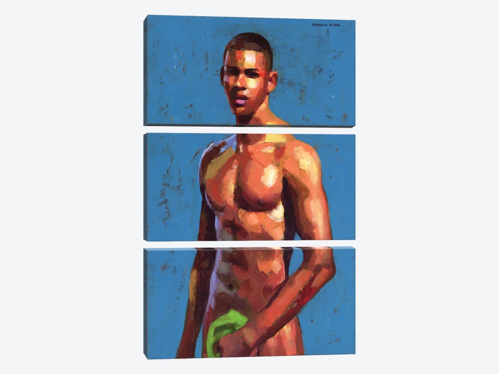 Dominican Boy On Blue Background by Douglas Simonson 3-piece Canvas Art
