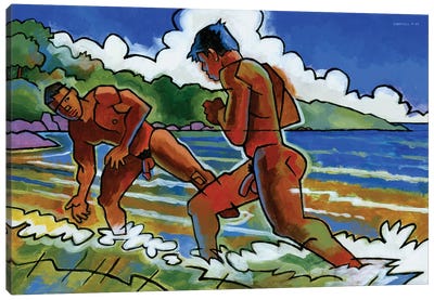 Fight Beach Canvas Art Print - Male Nude Art