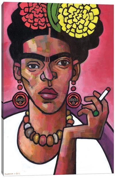 Frida Listening Canvas Art Print - Frida Kahlo