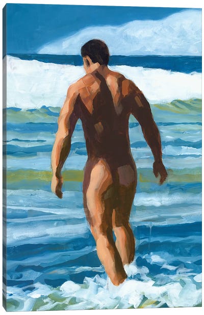 Into The Surf Canvas Art Print - Male Nude Art