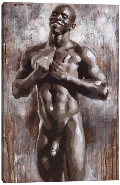 Joyful Black Male Nude Canvas Art Print - Male Nudes