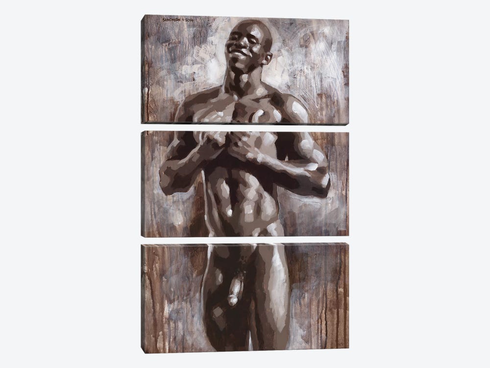 Joyful Black Male Nude by Douglas Simonson 3-piece Canvas Wall Art