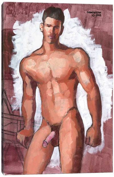 Male Nude Standing By Chair II Canvas Art Print - Male Nude Art