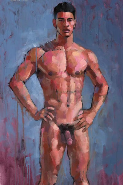 LGBTQ+ Artists: Native American Nude On Blue Background by Douglas Simonson