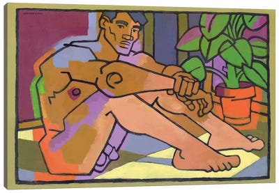 Nude Bodybuilder In The Living Room Canvas Art Print - Art by LGBTQ+ Artists