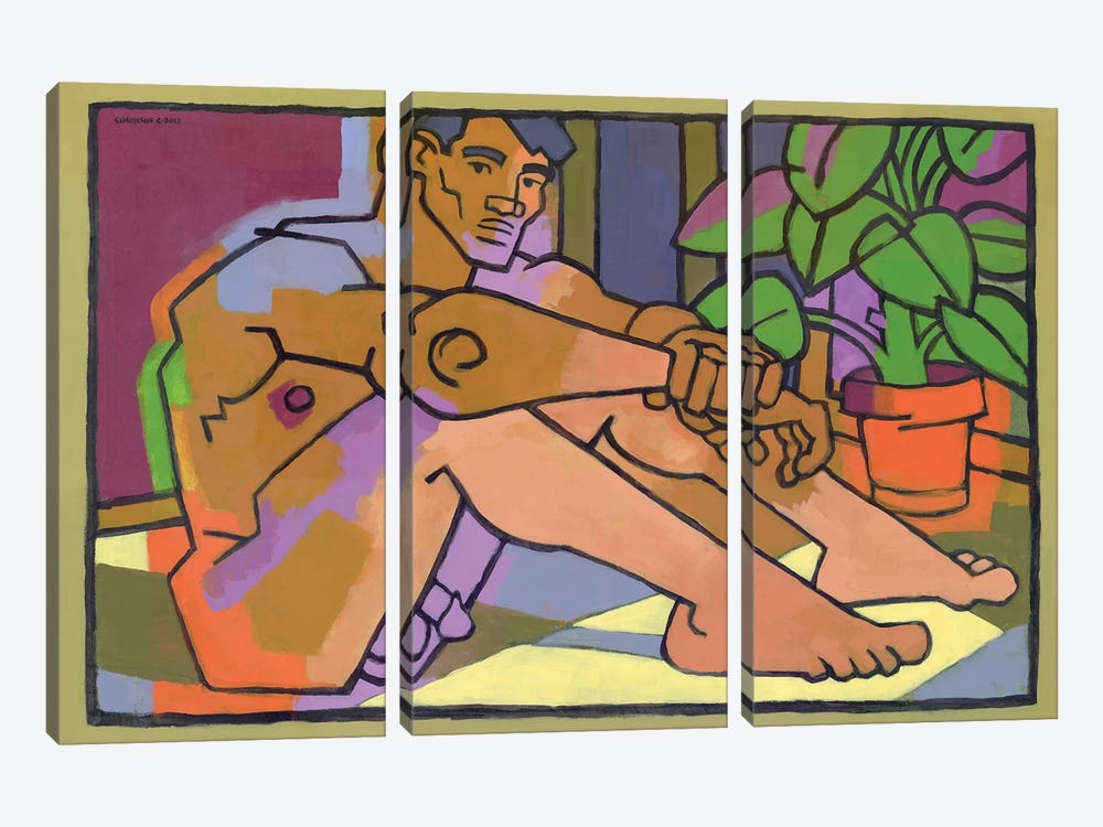 Nude Bodybuilder In The Living Room by Douglas Simonson 3-piece Canvas Artwork