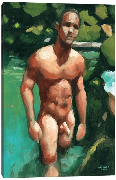 Nude Male In Tropical Pool Canvas Art Print - Swimming Pool Art