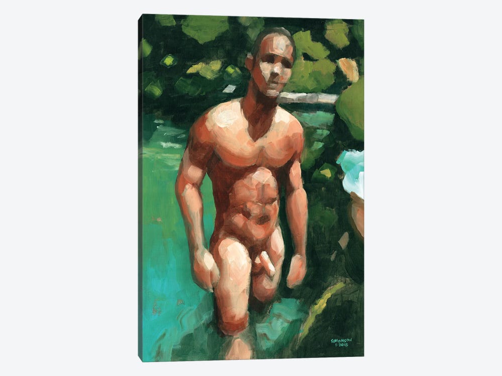 Nude Male In Tropical Pool by Douglas Simonson 1-piece Canvas Art Print