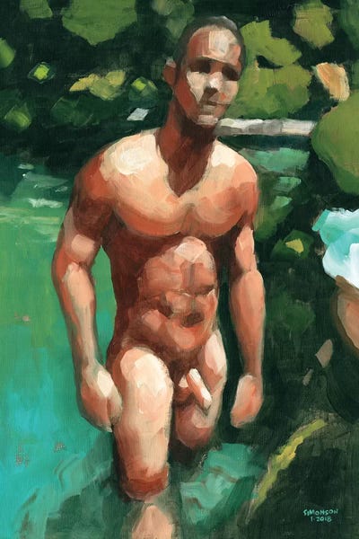 LGBTQ+ Artists: Nude Male In Tropical Pool by Douglas Simonson