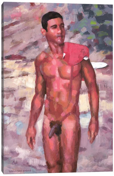 Red Boardshorts III Canvas Art Print - Male Nude Art