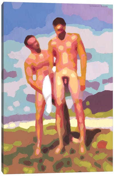 Sam And Kawai At The Beach Canvas Art Print - Art by LGBTQ+ Artists