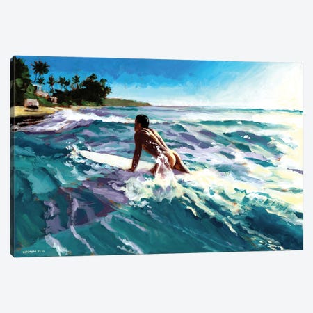 Surfer Coming In Canvas Print #DSS68} by Douglas Simonson Canvas Print