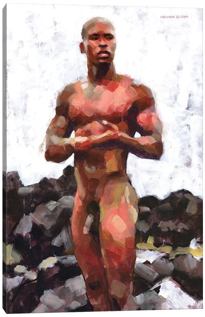 Victor At Rocky Beach Canvas Art Print - Male Nude Art