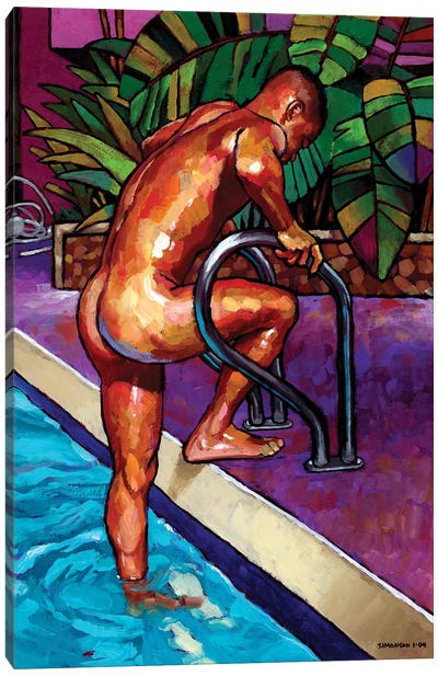 Wet From The Pool Canvas Art Print - Male Nude Art