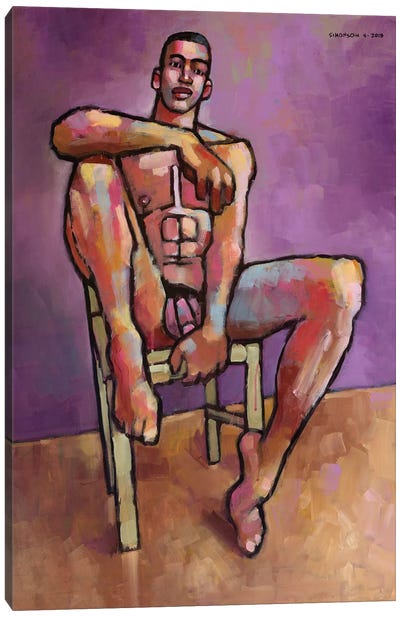 Wooden Chair Canvas Art Print - Male Nude Art