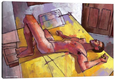 Zach And The Yellow Bedspread Canvas Art Print - Douglas Simonson