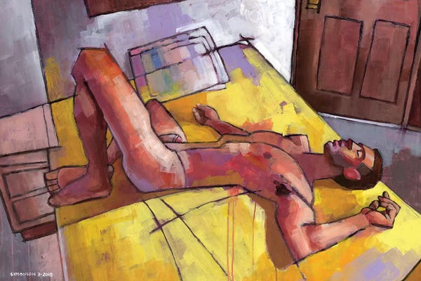 Male Nudes: Zach And The Yellow Bedspread by Douglas Simonson