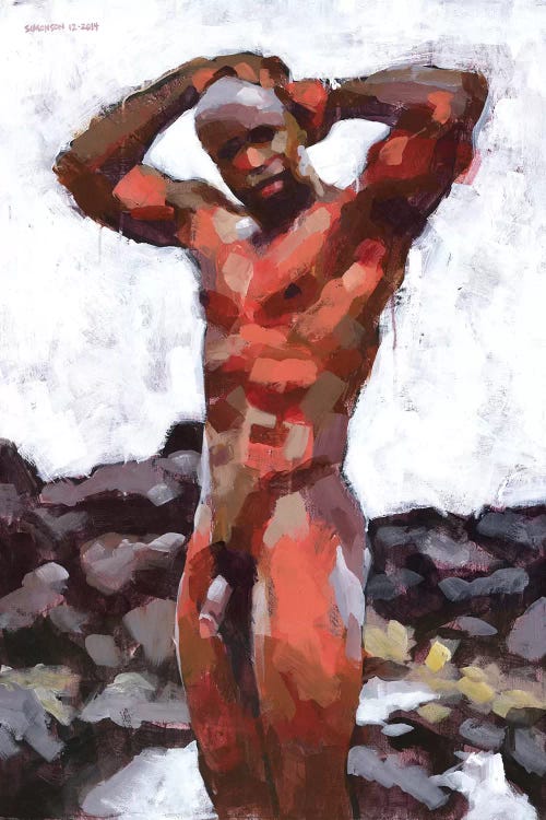 Black Male Nude In Lava Rocks