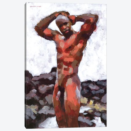 Black Male Nude In Lava Rocks Canvas Print #DSS8} by Douglas Simonson Canvas Print