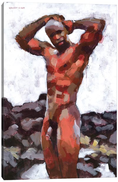 Black Male Nude In Lava Rocks Canvas Art Print - Douglas Simonson