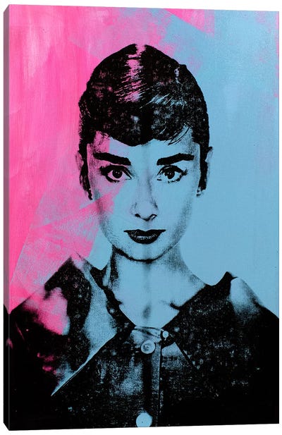 Audrey Hepburn - Blue Canvas Art Print - Audrey Hepburn