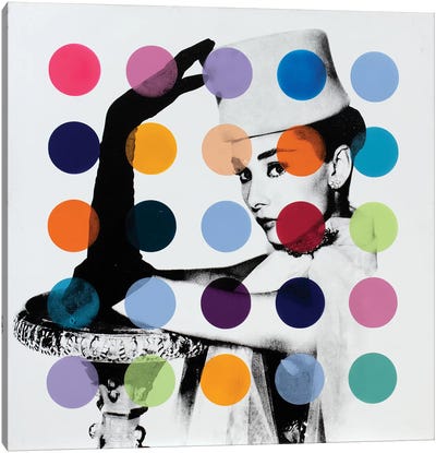 Audrey Hepburn - White Dots Canvas Art Print - Preppy Pop Art