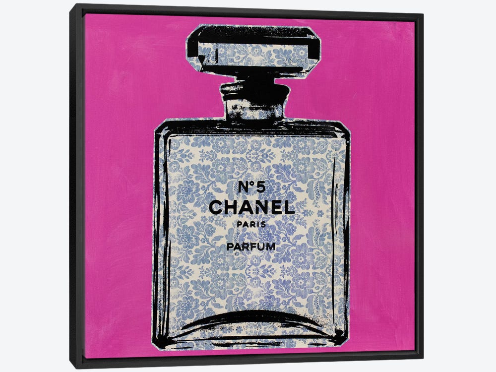 Framed Canvas Art - Chanel No. 5 - Floral by Dane Shue ( Fashion > Hair & Beauty > Perfume Bottles art) - 18x18 in