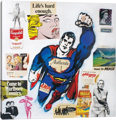 Pop Art Collage Canvas Art Print - Superman
