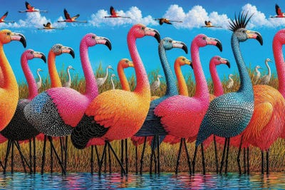 Doug Shepardson - Canvas Prints: Flamingo Flash by Doug Shepardson