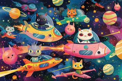 Doug Shepardson - Canvas Prints: Cool Cats In Space by Doug Shepardson