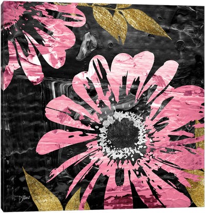 Black Rose I Canvas Art Print - Gold & Pink Art