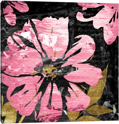 Black Rose II Canvas Art Print - Gold & Pink Art